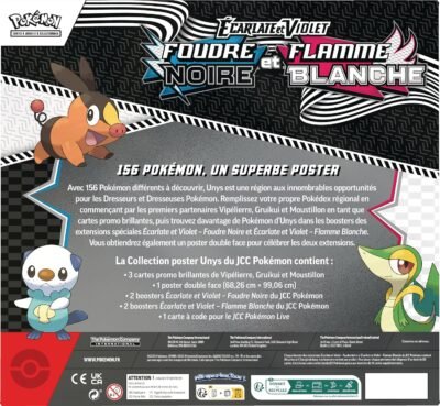 Coffret 4 Boosters - EV10.5 Ecarlate et Violet - Foudre Noire & Flamme Blanche - Collection Poster contenu