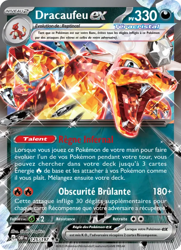 Carte Pokémon ex Téracristal : Dracaufeu-ex de Flammes Obsidiennes