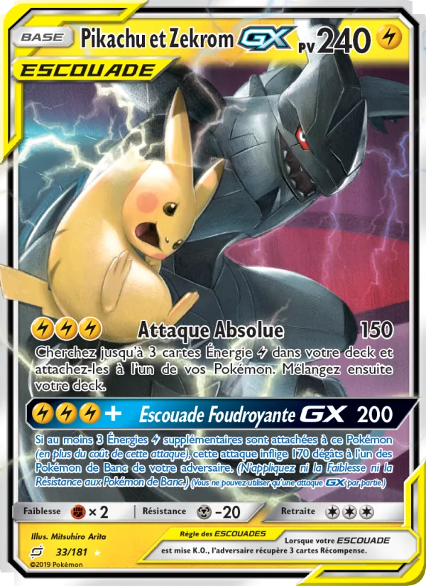 Carte Pokémon GX TAG TEAM : Pikachu et Zekrom GX de Duo de Choc